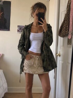 Y2K Mossimo Supply Co. Camo Utility Jacket Hooded Military Anorak Small